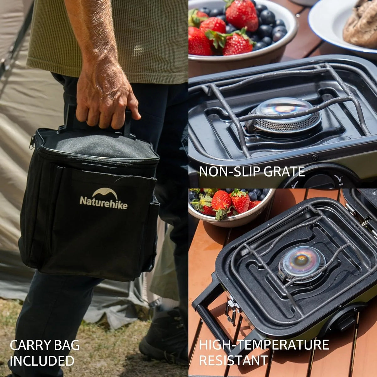 Naturehike Camping Stove Double Burner Portable High Firepower Folding Camp Gas Burner Outdoor Bbq Cooking Set Picnic Gas Stove
