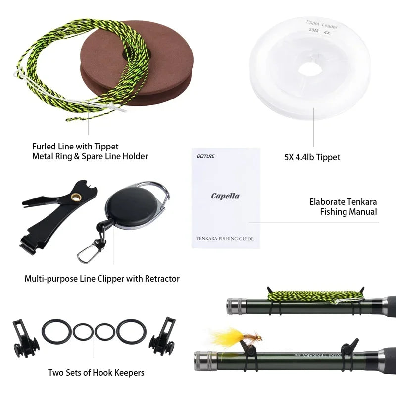 Goture Portable Telescopic Fly Fishing Rod Kit 12FT/3.6M With Carry Tube Bag Cork Carbon Tenkara Rod For Stream Lake Fishing