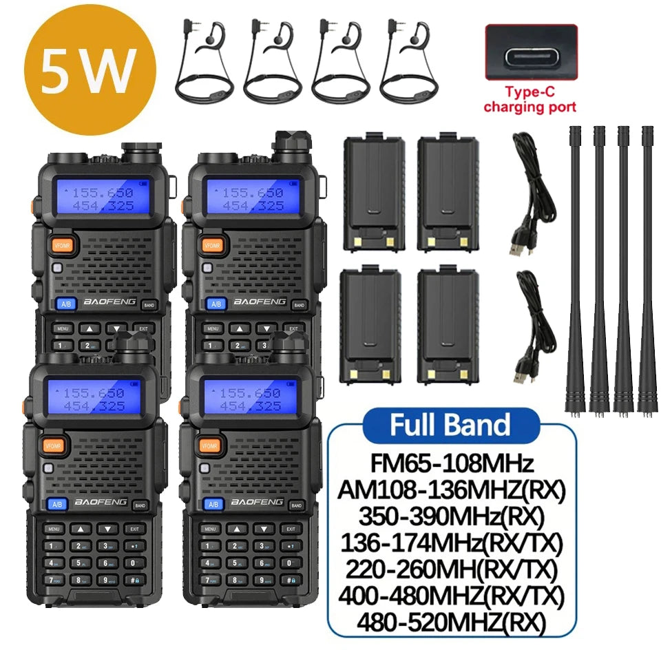 4Pcs Baofeng UV-5R 8W/5W Tri-Power Walkie Talkie High Power Dual Band Long Range Portable Handheld UV 5R Radio