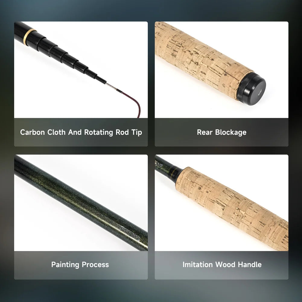 Tenkara Fly Fishing Rod 44-350cm Carbon Fiber With Imitation Wood Handle For Stream Fishing Gear