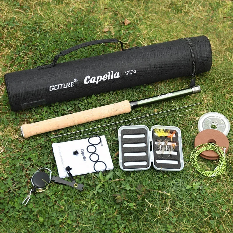 Goture Portable Telescopic Fly Fishing Rod Kit 12FT/3.6M With Carry Tube Bag Cork Carbon Tenkara Rod For Stream Lake Fishing