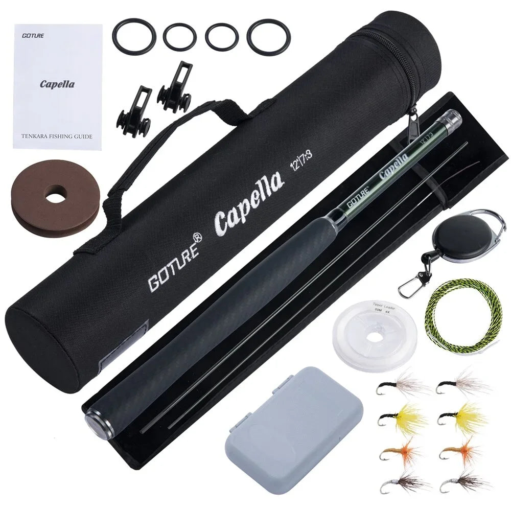 Goture Portable Telescopic Fly Fishing Rod Kit 12FT/3.6M With Carry Tube Bag Cork Carbon Tenkara Rod For Stream Lake Fishing