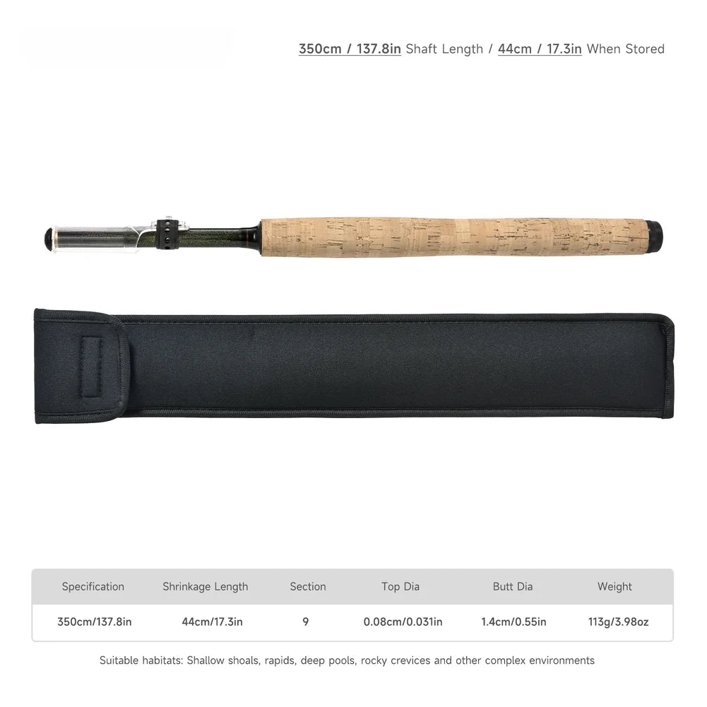 Tenkara Fly Fishing Rod 44-350cm Carbon Fiber With Imitation Wood Handle For Stream Fishing Gear