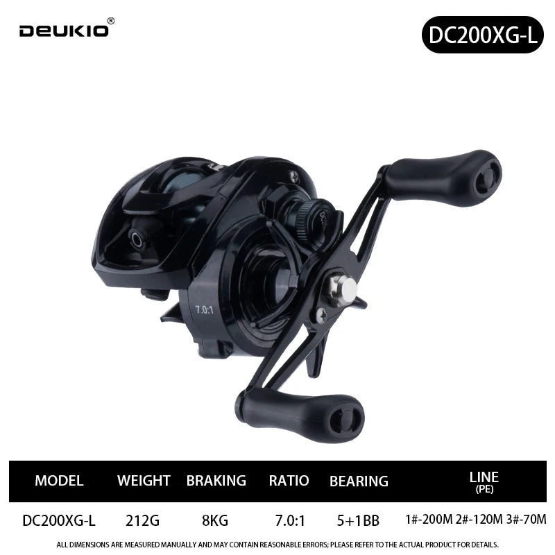 DEUKIO Baitcasting Fishing Reel DC Smart Control Long Cast Brass Gears 7.0:1 5+1BB Max Drag 8kg for Saltwater Freshwater