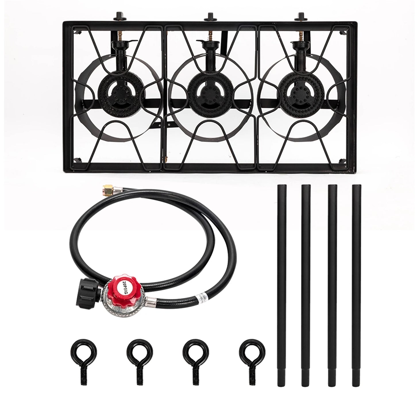 Outdoor Camp Stove High Pressure Propane Gas Cooker Portable Cast Iron Patio Burner Three Burner 225000 BTU Black