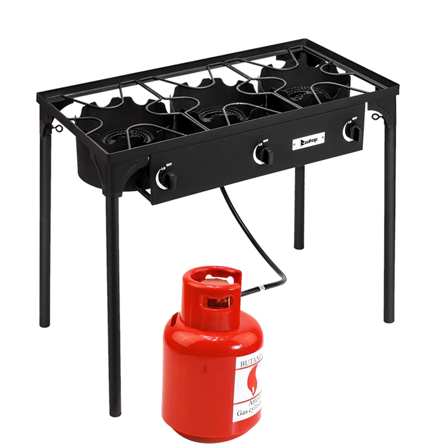 Outdoor Camp Stove High Pressure Propane Gas Cooker Portable Cast Iron Patio Burner Three Burner 225000 BTU Black
