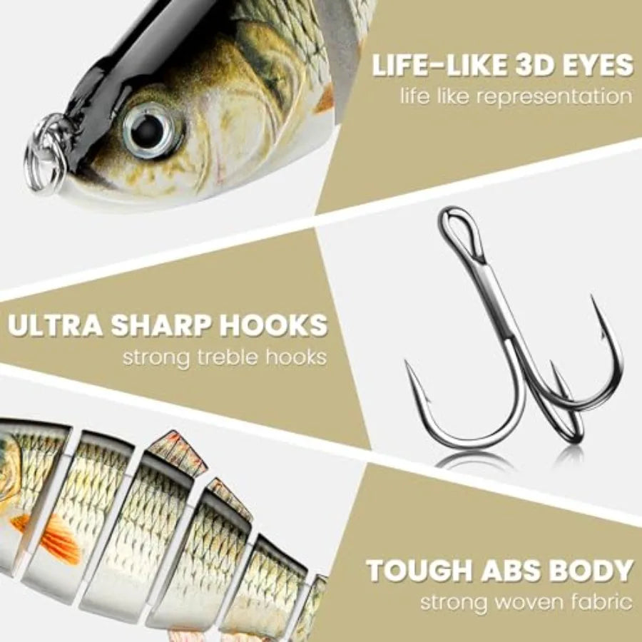 Bass Fishing Lure for Freshwater and Saltwater Lifelike Fishing Lures Multi Jointed Swimbait for Bass Trout Crappie Walleye Pik