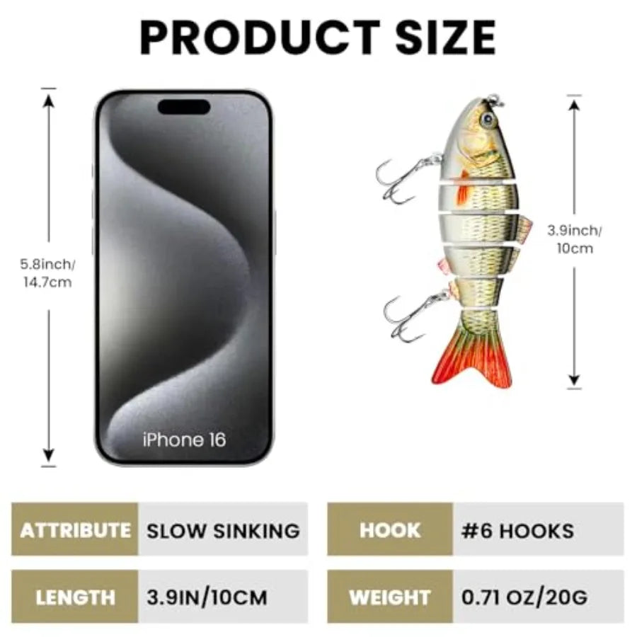Bass Fishing Lure for Freshwater and Saltwater Lifelike Fishing Lures Multi Jointed Swimbait for Bass Trout Crappie Walleye Pik