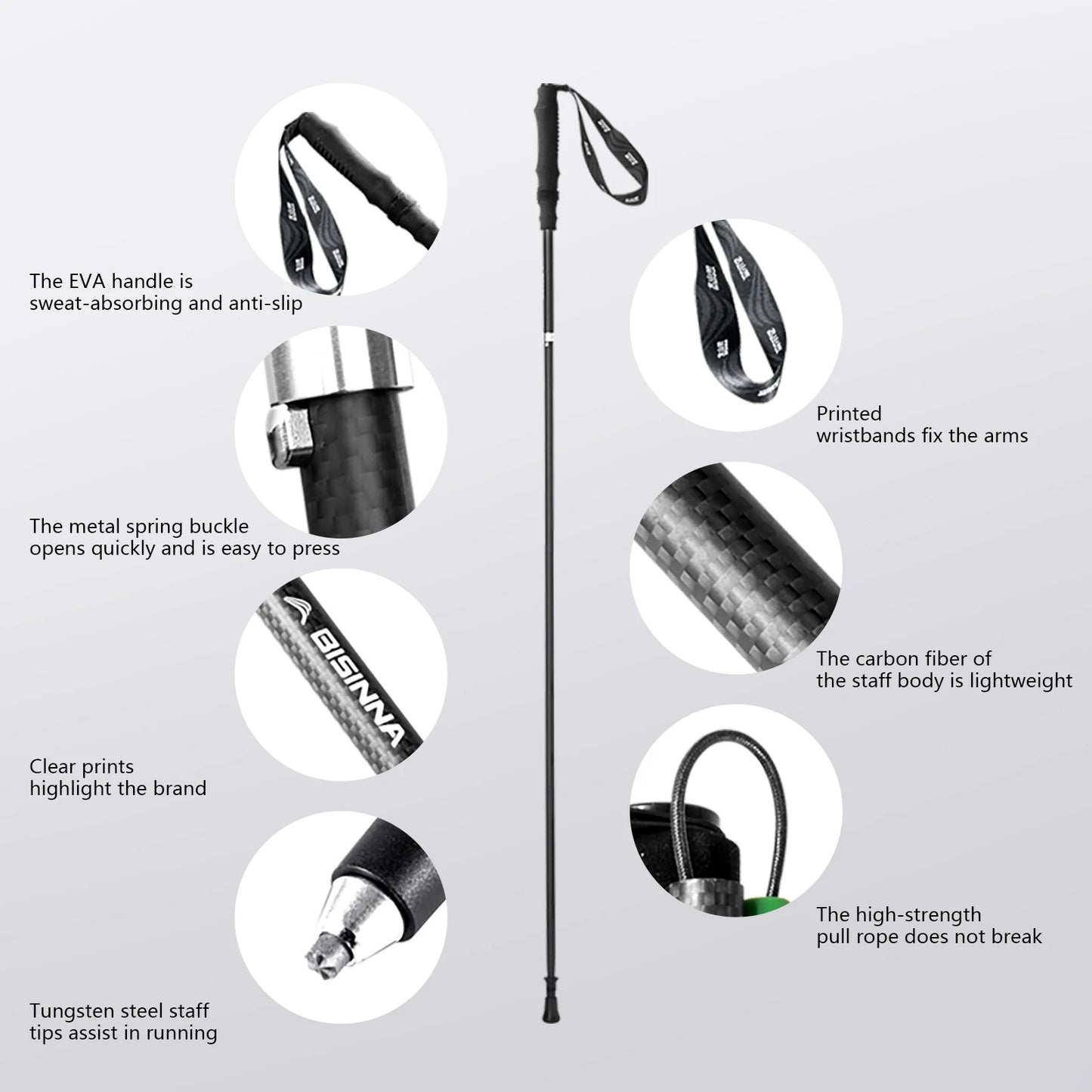BISINNA 2pcs Ultralight Trekking Poles Folding Walking Sticks Carbon Fiber Hiking Poles Portable Trail Runing Canes