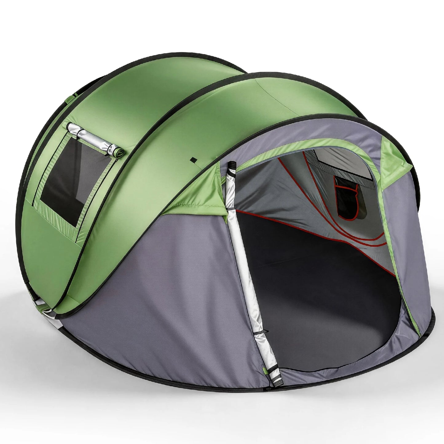4 Person Pop Up Camping Tent Instant Setup Waterproof Family Tent with Front Awning Automatic Throw Pop Up Tent 280x200x120cm Green Outdoor Tent for Hiking Beach Backpacking 3-4 People