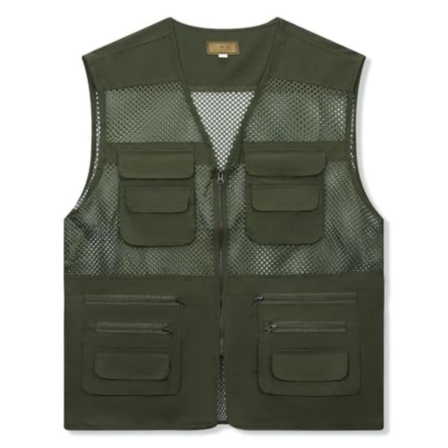 AOTORR Men's Utility Fishing Vest Lightweight Outdoor Work Safari Travel Multi Pockets Waistcoat Jacket