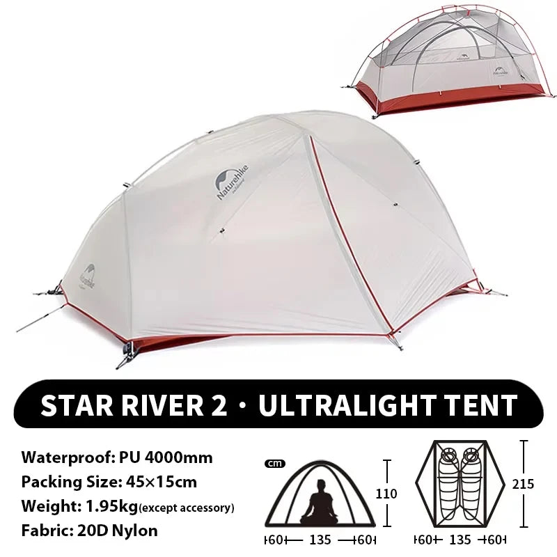 Naturehike Star-River Ultralight Waterproof Tent 2 People 4 Seasons Outdoor Travel Hiking Fishing Tent Double Layers Tent