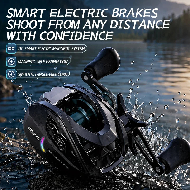 DEUKIO Baitcasting Fishing Reel DC Smart Control Long Cast Brass Gears 7.0:1 5+1BB Max Drag 8kg for Saltwater Freshwater