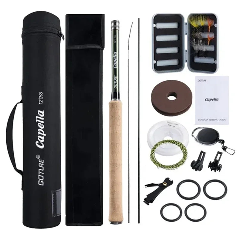 Goture Portable Telescopic Fly Fishing Rod Kit 12FT/3.6M With Carry Tube Bag Cork Carbon Tenkara Rod For Stream Lake Fishing