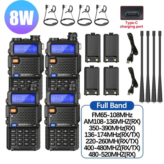 4Pcs Baofeng UV-5R 8W/5W Tri-Power Walkie Talkie High Power Dual Band Long Range Portable Handheld UV 5R Radio