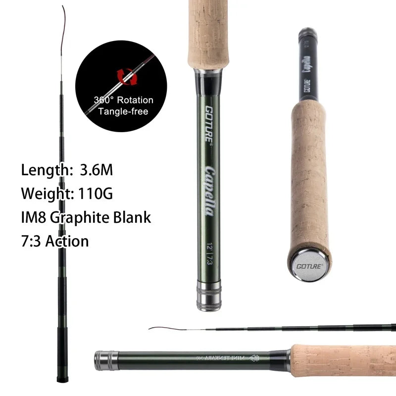 Goture Portable Telescopic Fly Fishing Rod Kit 12FT/3.6M With Carry Tube Bag Cork Carbon Tenkara Rod For Stream Lake Fishing