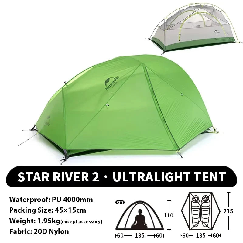 Naturehike Star-River Ultralight Waterproof Tent 2 People 4 Seasons Outdoor Travel Hiking Fishing Tent Double Layers Tent