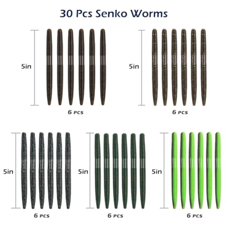 30/50/78/100Pcs Senko Worms Kit 4"/5" Soft Plastic Fishing Lures with Salt Impregnation for Bass Fishing