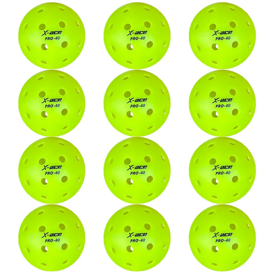X-ace Pro-40 Pickleball Balls, 12/24Pcs, High Visibility Green, 40 Holes Outdoor Indoor Training Pickle Ball, High Bounce