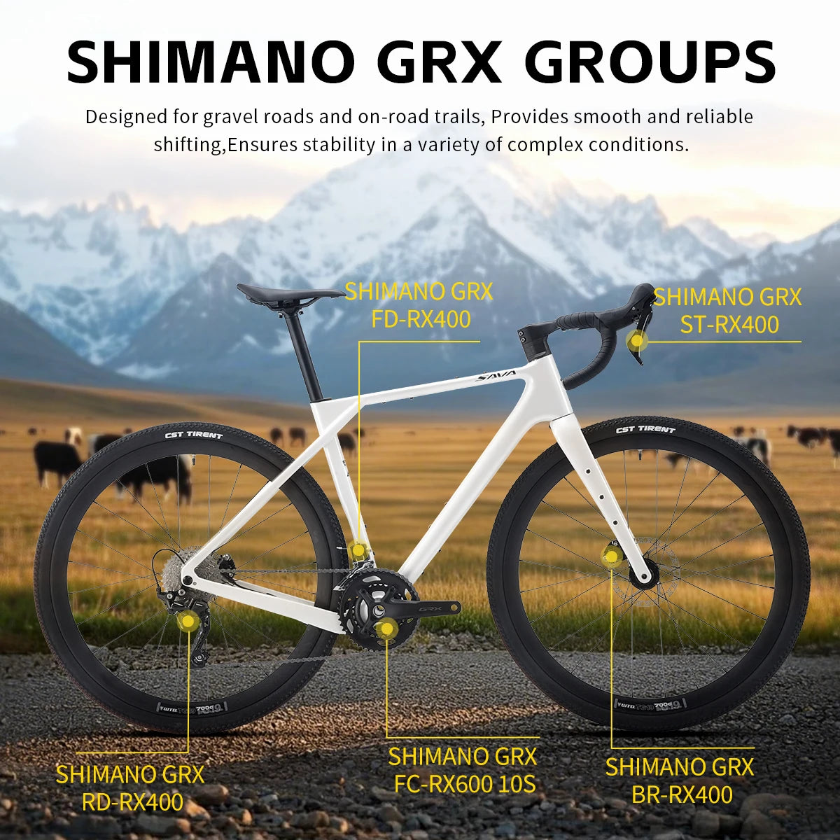 SAVA R21 Gelaro S6 / S4 Gravel Bike, All Terrain Off Road Bike, 700C Carbon Fiber Frame and GRX 11/GRX 20Speed Gearset Bicycle