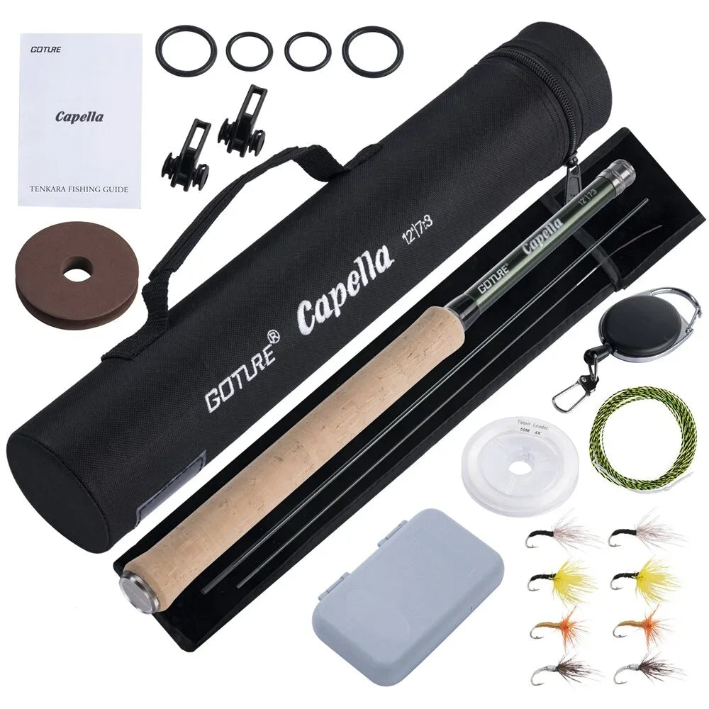 Goture Portable Telescopic Fly Fishing Rod Kit 12FT/3.6M With Carry Tube Bag Cork Carbon Tenkara Rod For Stream Lake Fishing