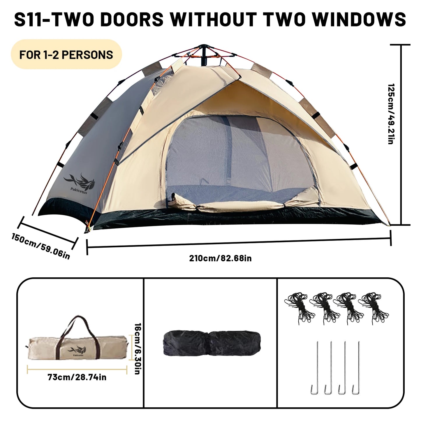PAKICETUS 2-4 Person Automatic Pop Up Camping Tent, Instant Quick Setup Portable Windproof Tent, Lightweight Backpacking Shelter for Outdoor Travel Hiking Picnic