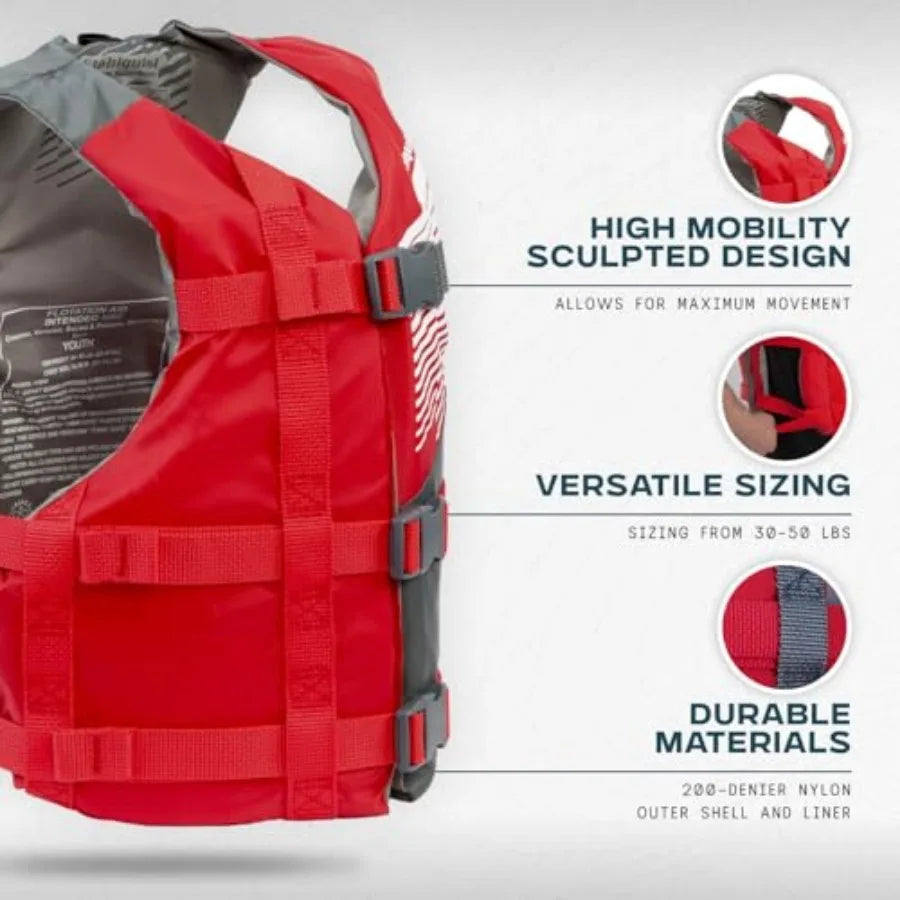 Life Jacket 50-90 lbs - Coast Guard Approved Life Vest - Type III PFD for Boys and Girls - Secure and Adjustable Fit for Swimmi