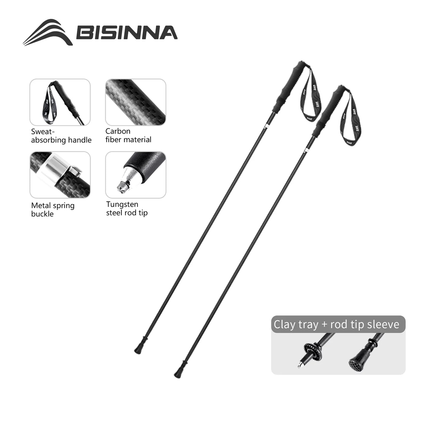 BISINNA 2pcs Ultralight Trekking Poles Folding Walking Sticks Carbon Fiber Hiking Poles Portable Trail Runing Canes