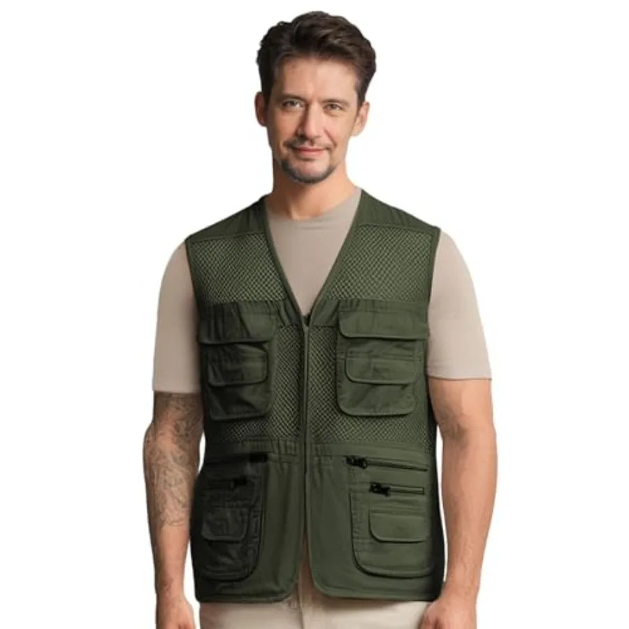 AOTORR Men's Utility Fishing Vest Lightweight Outdoor Work Safari Travel Multi Pockets Waistcoat Jacket