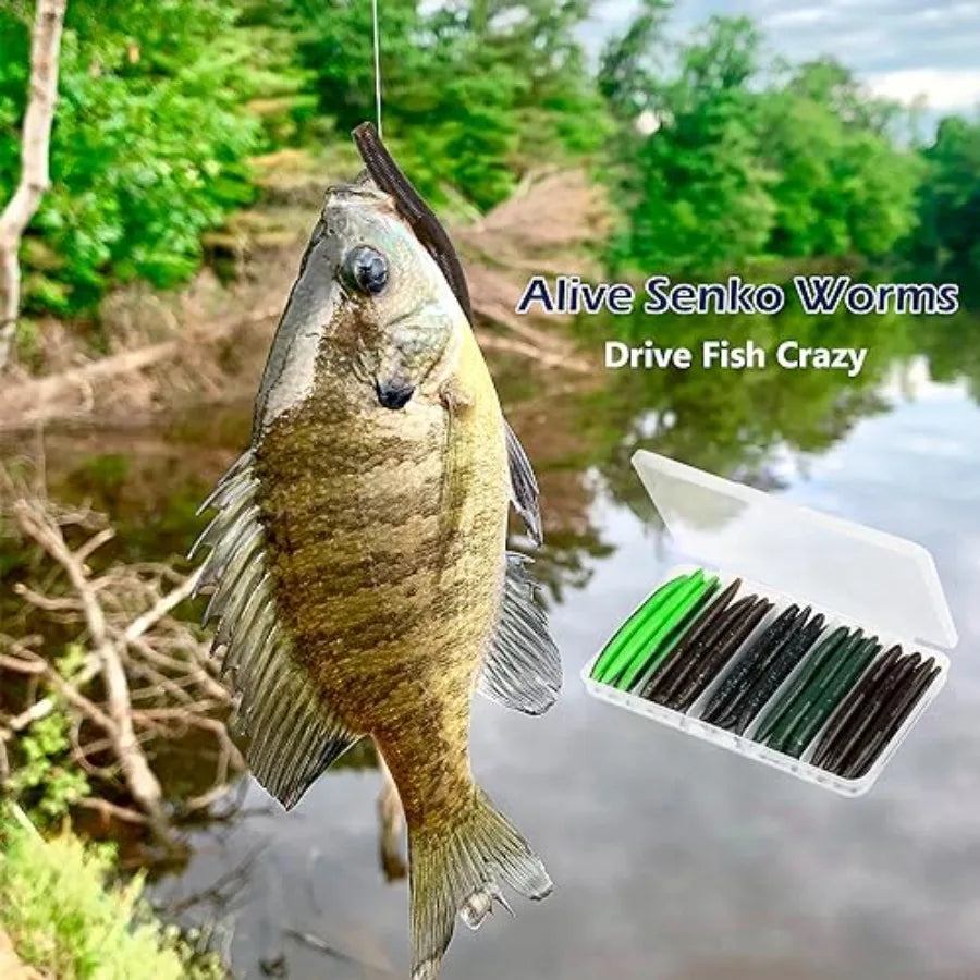 30/50/78/100Pcs Senko Worms Kit 4"/5" Soft Plastic Fishing Lures with Salt Impregnation for Bass Fishing