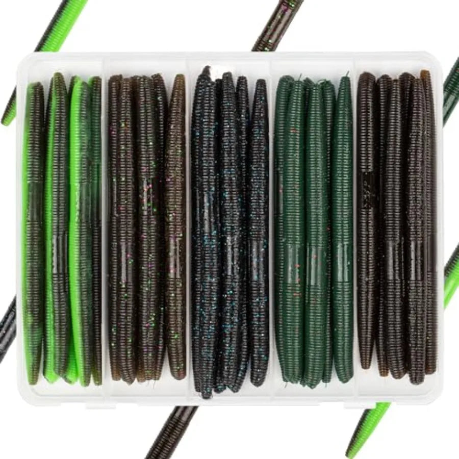 30/50/78/100Pcs Senko Worms Kit 4"/5" Soft Plastic Fishing Lures with Salt Impregnation for Bass Fishing